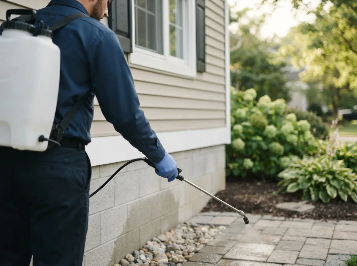 Pest control technician inspecting a home in Windham, ME